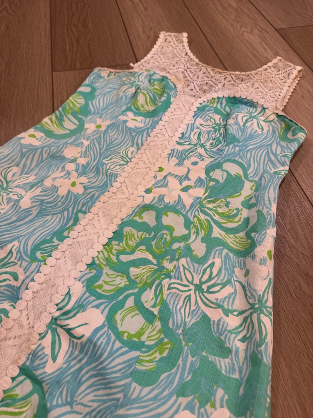 Lilly Pulitzer Sofia Shift Dress Wave Rider All Over Print Preppy Sz 6 Lace trim - Picture 5 of 12